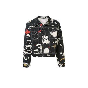 Loverboy Cropped Asteroids Print Denim Jacket